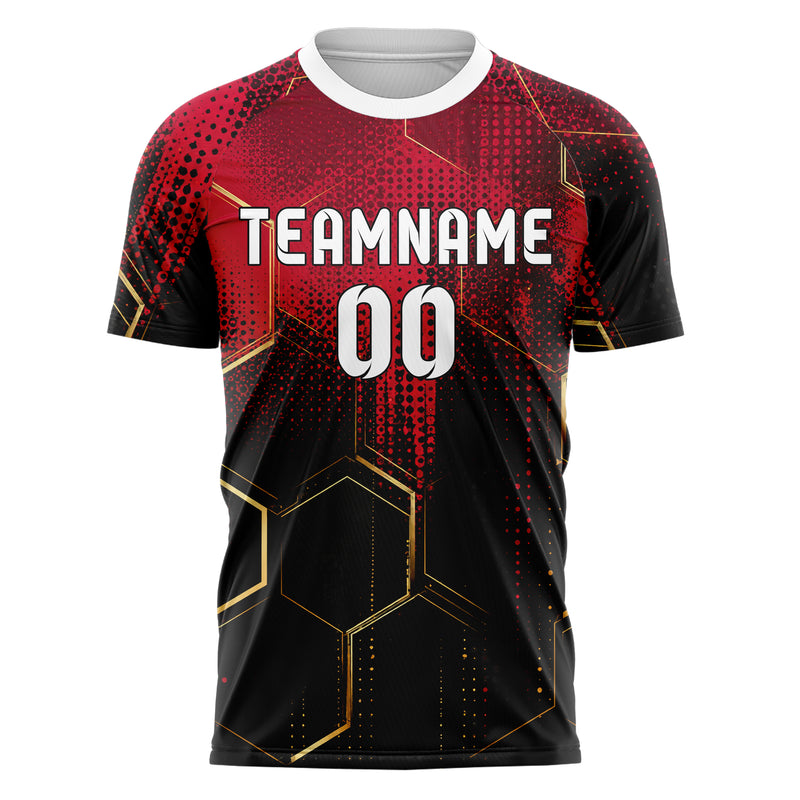Karmesinrot dunkles Rauten hexagonale Panels Design 01-0198 individuelles Fußballtrikot front