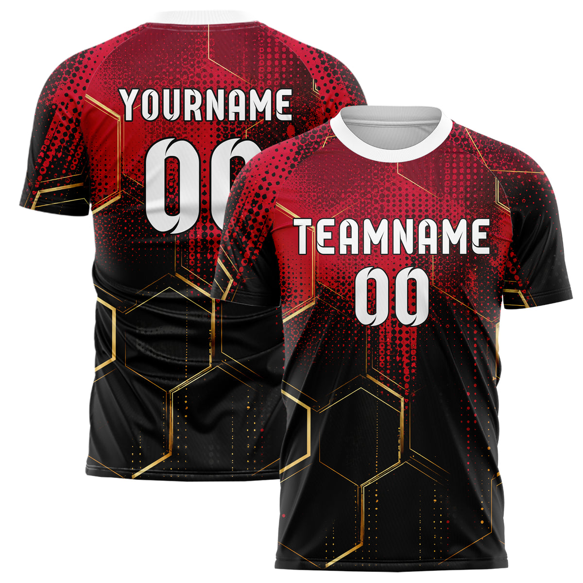 Karmesinrot dunkles Rauten hexagonale Panels Design 01-0198 individuelles Fußballtrikot main