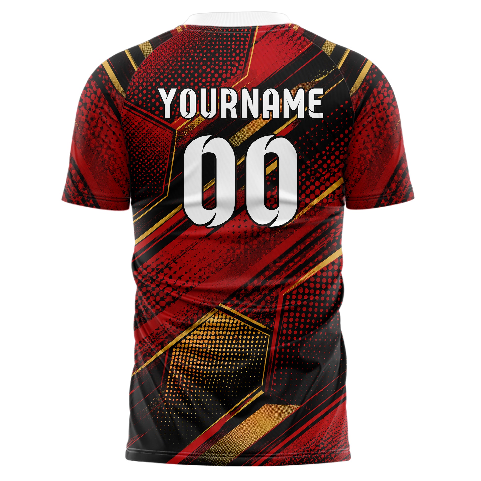 Karmesinrot dunkles Rauten hexagonale Panels Design 01-0270 individuelles Fußballtrikot back