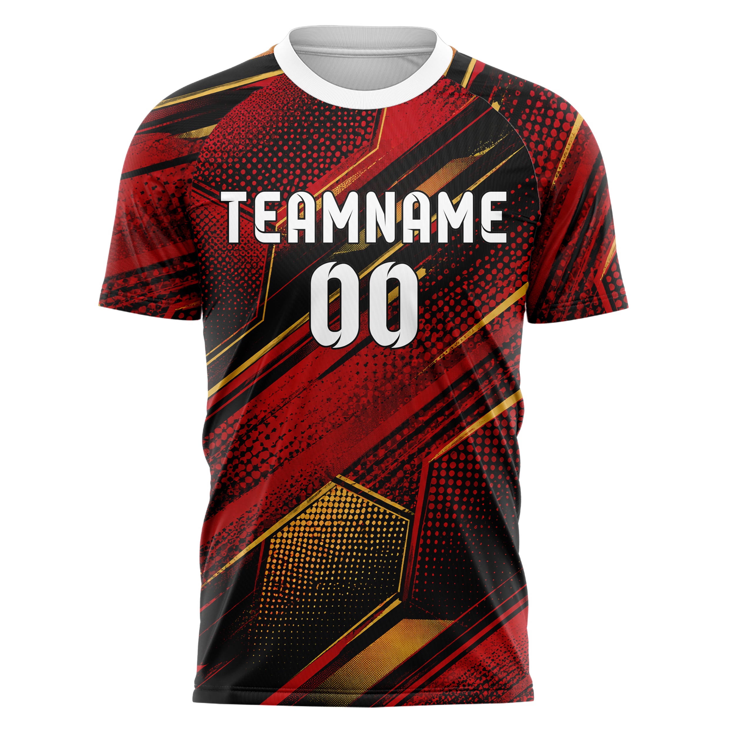Karmesinrot dunkles Rauten hexagonale Panels Design 01-0270 individuelles Fußballtrikot front