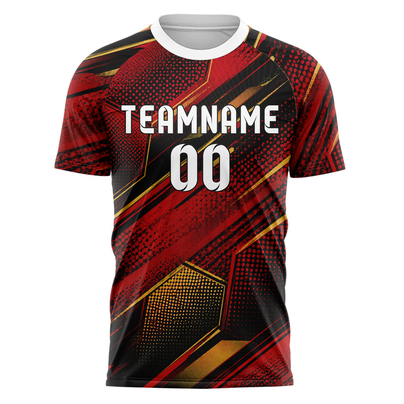 Karmesinrot dunkles Rauten hexagonale Panels Design 01-0270 individuelles Fußballtrikot front