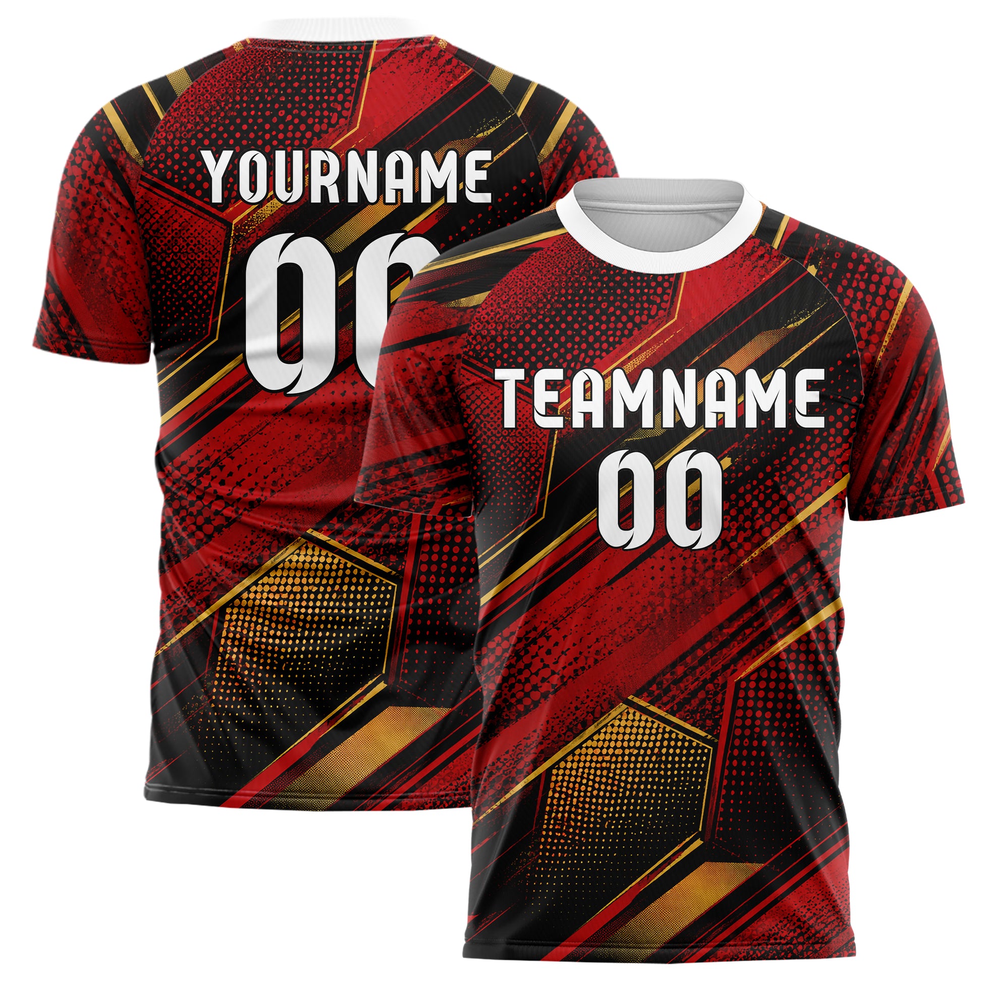 Karmesinrot dunkles Rauten hexagonale Panels Design 01-0270 individuelles Fußballtrikot main