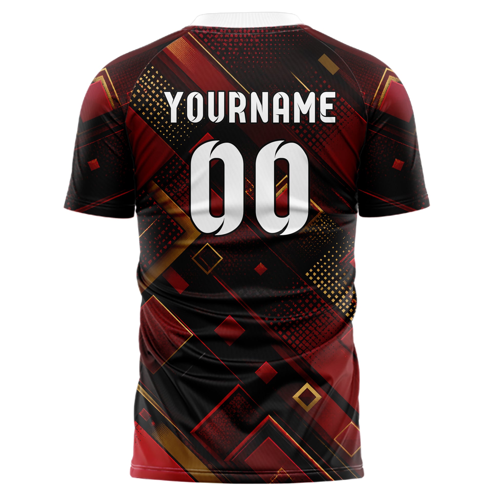 Karmesinrot dunkles Rauten Layered 3D Rhombus Design 01-0243 individuelles Fußballtrikot back
