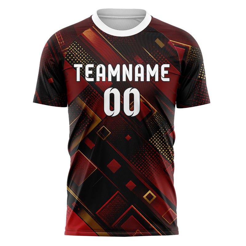 Karmesinrot dunkles Rauten Layered 3D Rhombus Design 01-0243 individuelles Fußballtrikot front