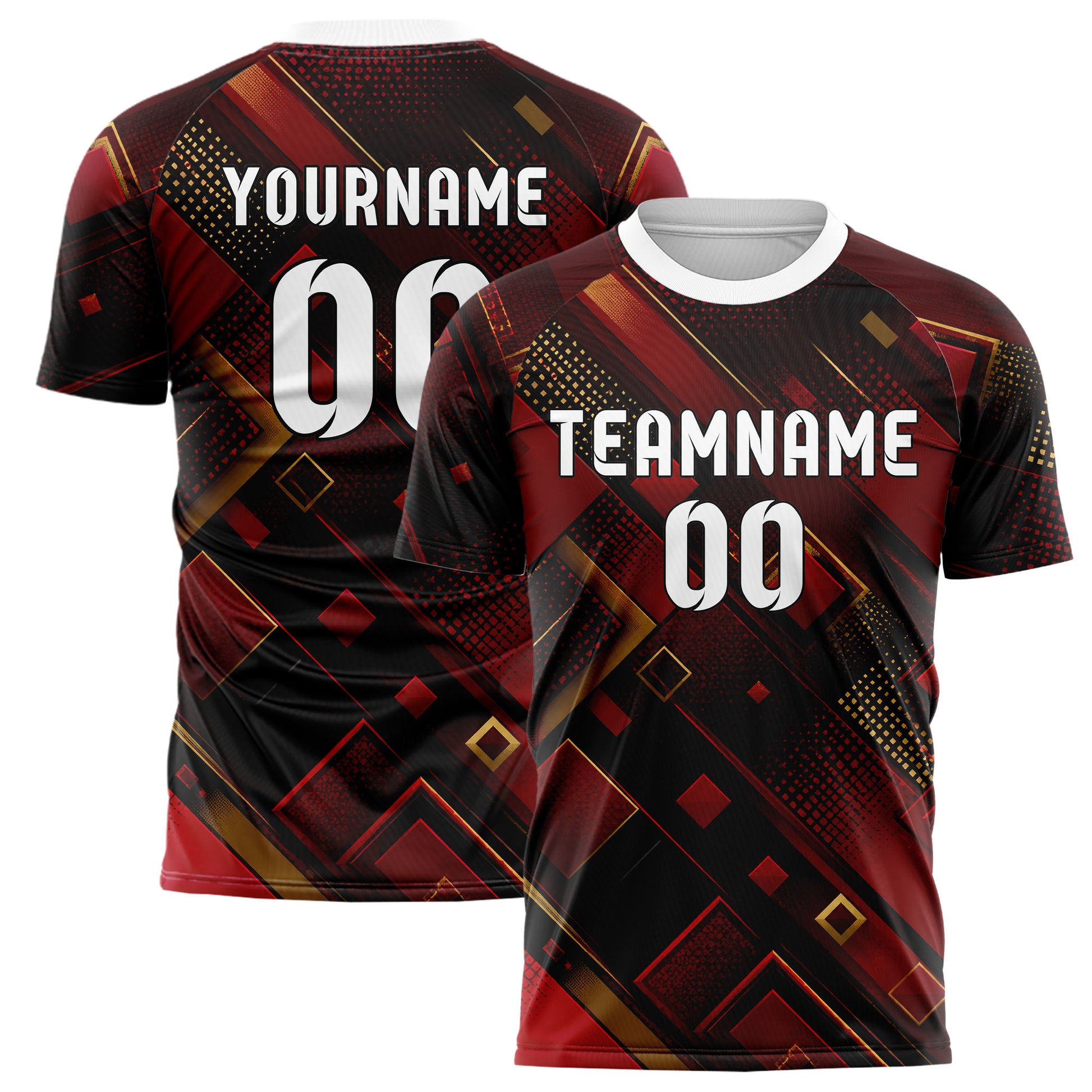 Karmesinrot dunkles Rauten Layered 3D Rhombus Design 01-0243 individuelles Fußballtrikot main