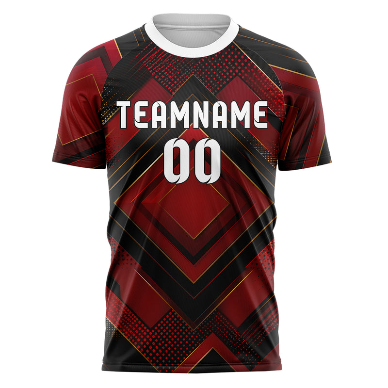 Karmesinrot dunkles Rauten Layered 3D Rhombus Design 01-0267 individuelles Fußballtrikot front