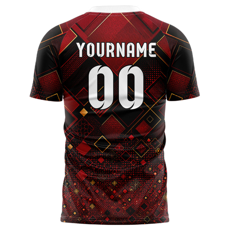 Karmesinrot dunkles Rauten Micro to Macro Gradient Design 01-0108 individuelles Fußballtrikot back