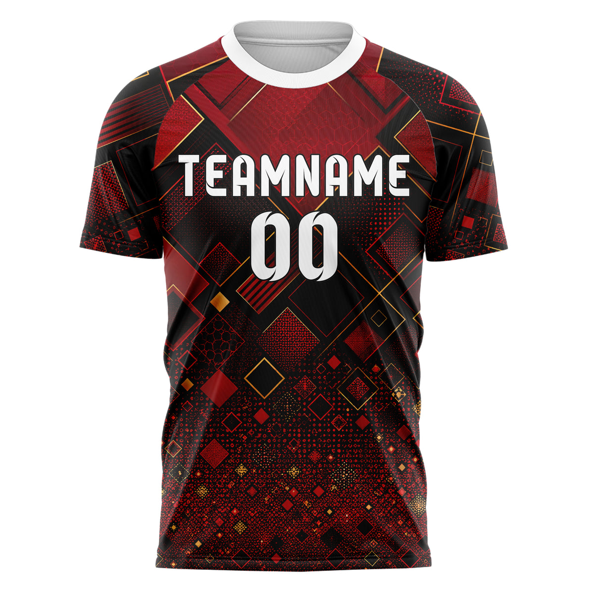 Karmesinrot dunkles Rauten Micro to Macro Gradient Design 01-0108 individuelles Fußballtrikot front