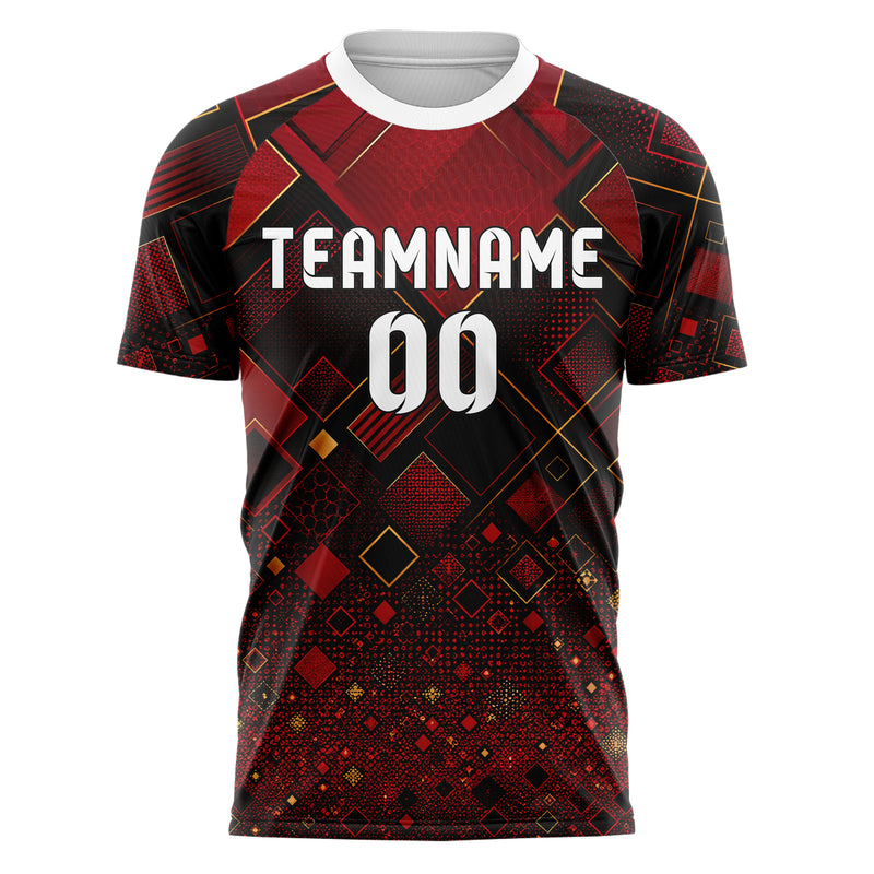 Karmesinrot dunkles Rauten Micro to Macro Gradient Design 01-0108 individuelles Fußballtrikot front