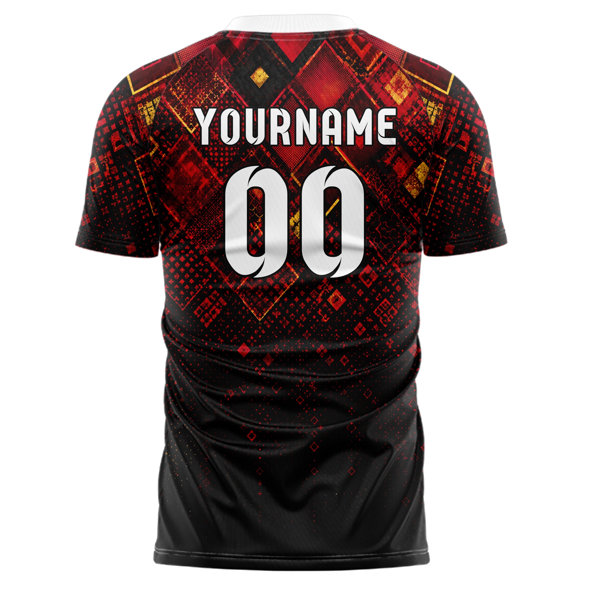 Karmesinrot dunkles Rauten dichter Verlauf von oben Design 01-0264 individuelles Fußballtrikot back