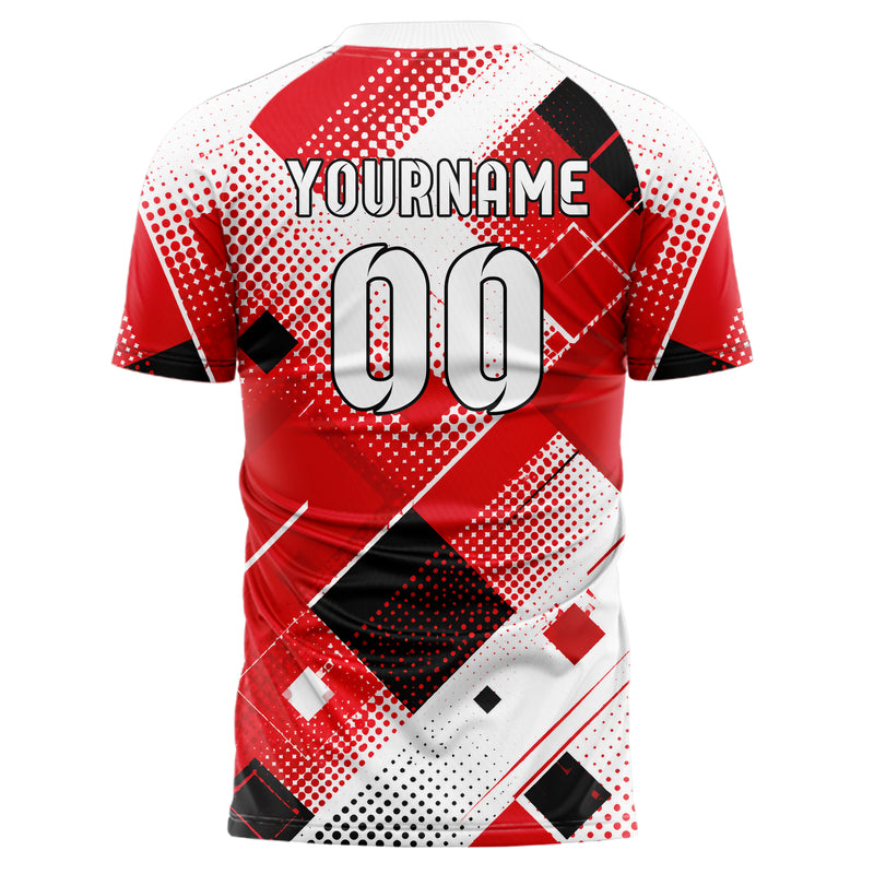 Rot lebendiges Rauten Square Grid Design 01-0053 individuelles Fußballtrikot back