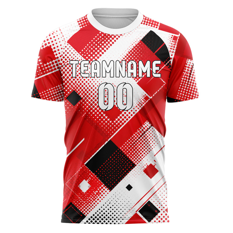 Rot lebendiges Rauten Square Grid Design 01-0053 individuelles Fußballtrikot front