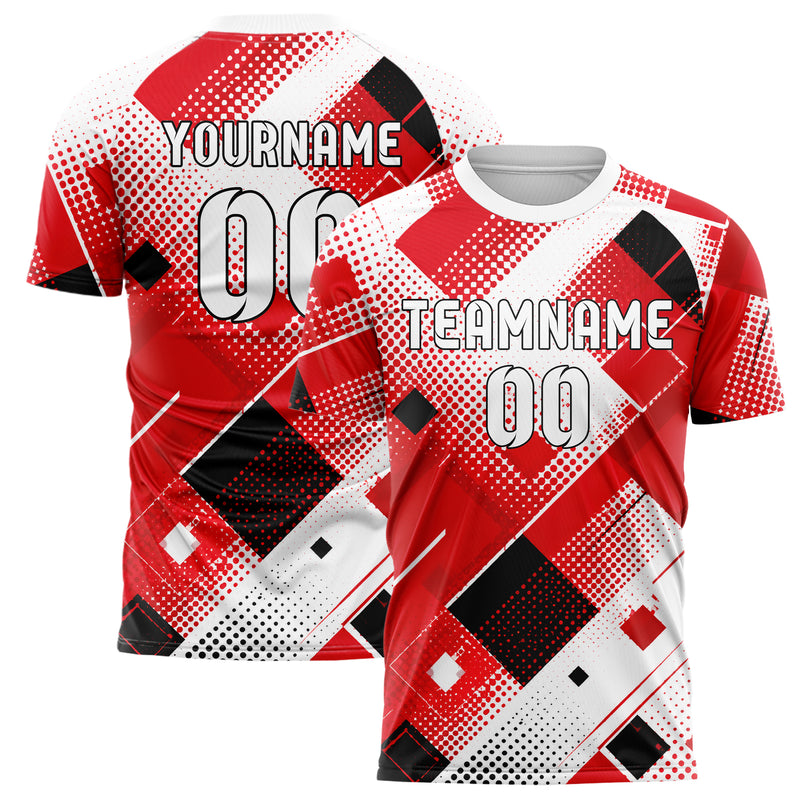 Rot lebendiges Rauten Square Grid Design 01-0053 individuelles Fußballtrikot main