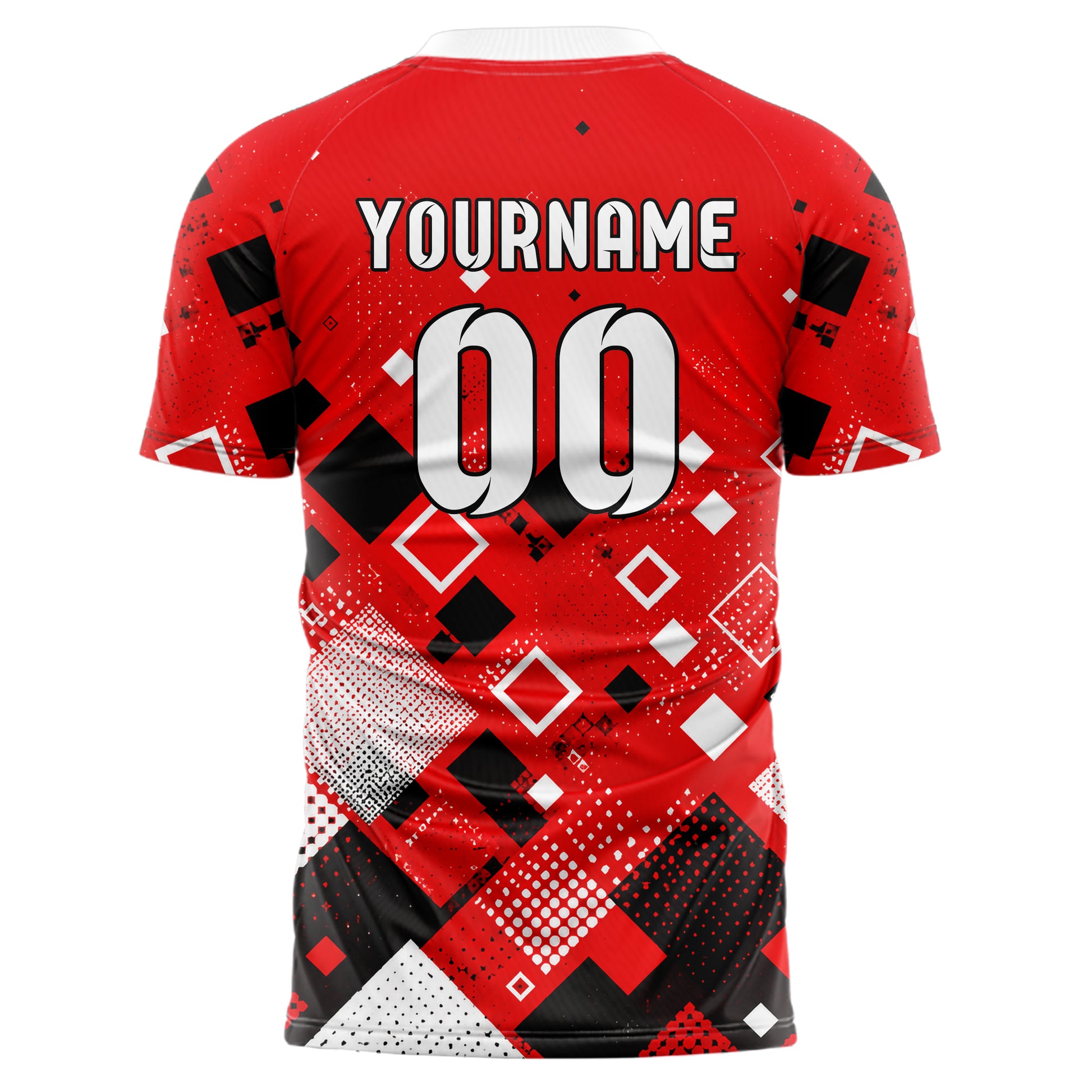 Rot lebendiges Rauten Square Grid Design 01-0245 individuelles Fußballtrikot back