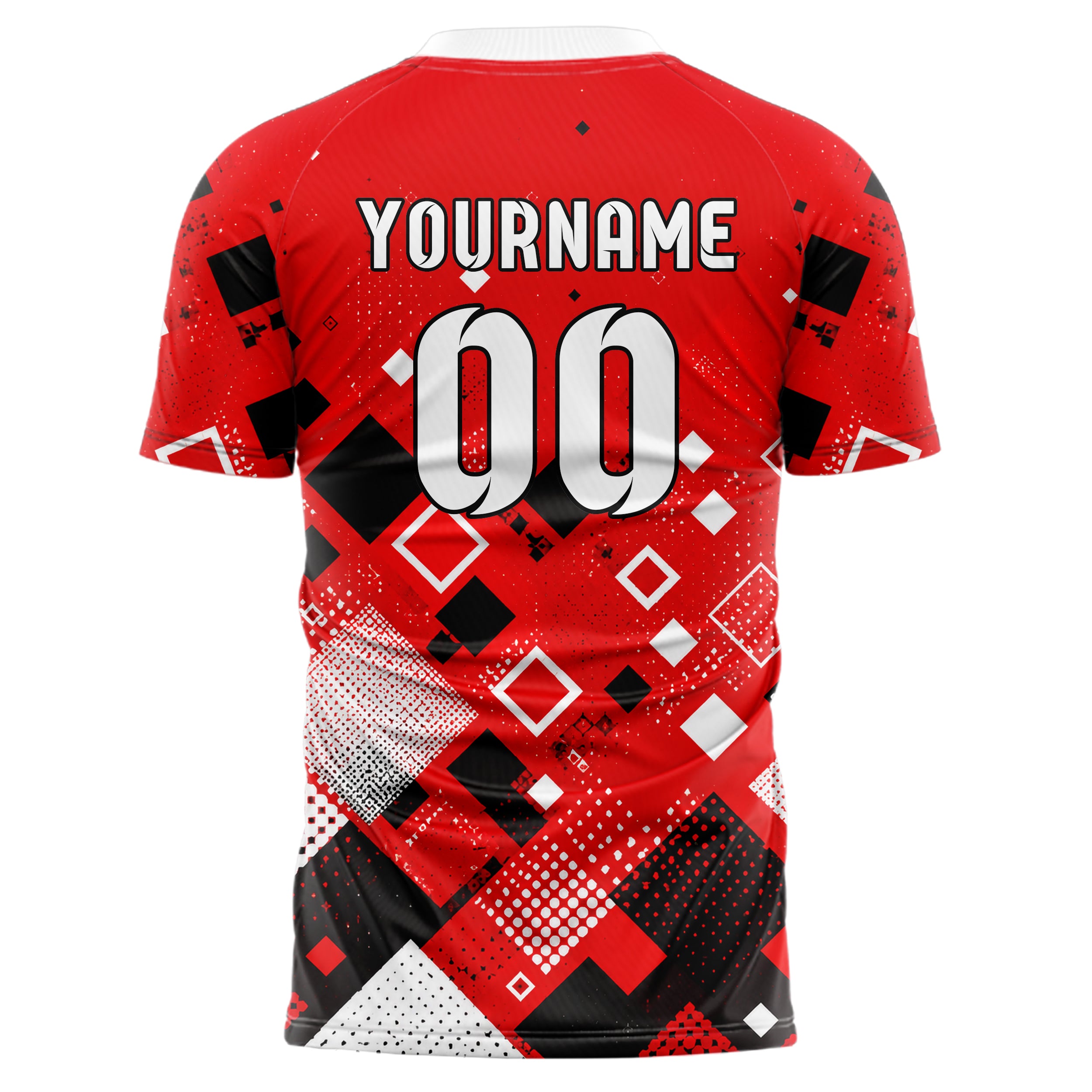 Rot lebendiges Rauten Square Grid Design 01-0245 individuelles Fußballtrikot back