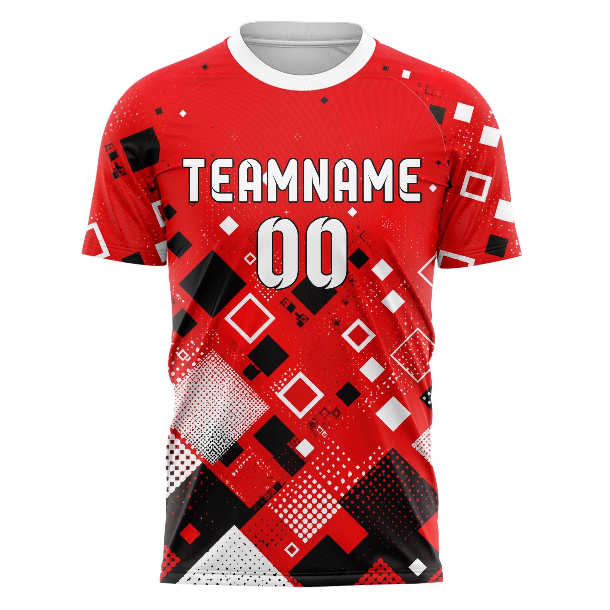 Rot lebendiges Rauten Square Grid Design 01-0245 individuelles Fußballtrikot front