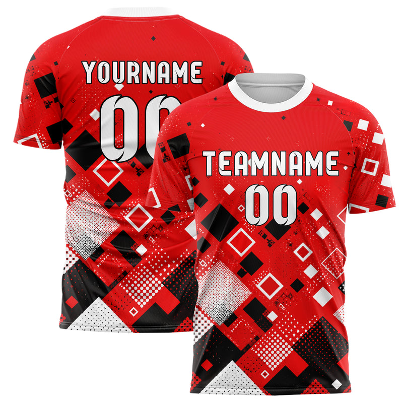 Rot lebendiges Rauten Square Grid Design 01-0245 individuelles Fußballtrikot main