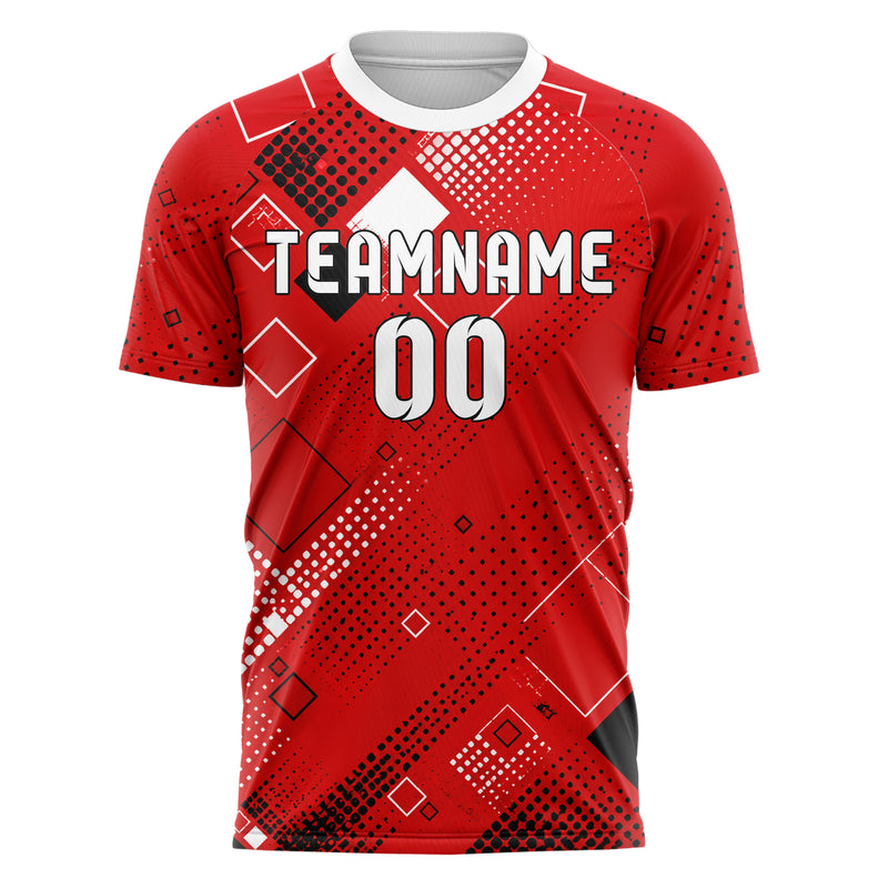 Rot lebendiges Rauten Square Grid Design 01-0269 individuelles Fußballtrikot front