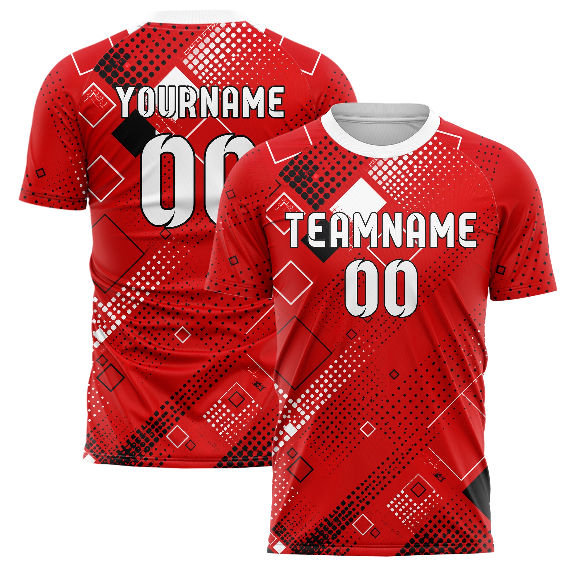 Rot lebendiges Rauten Square Grid Design 01-0269 individuelles Fußballtrikot main
