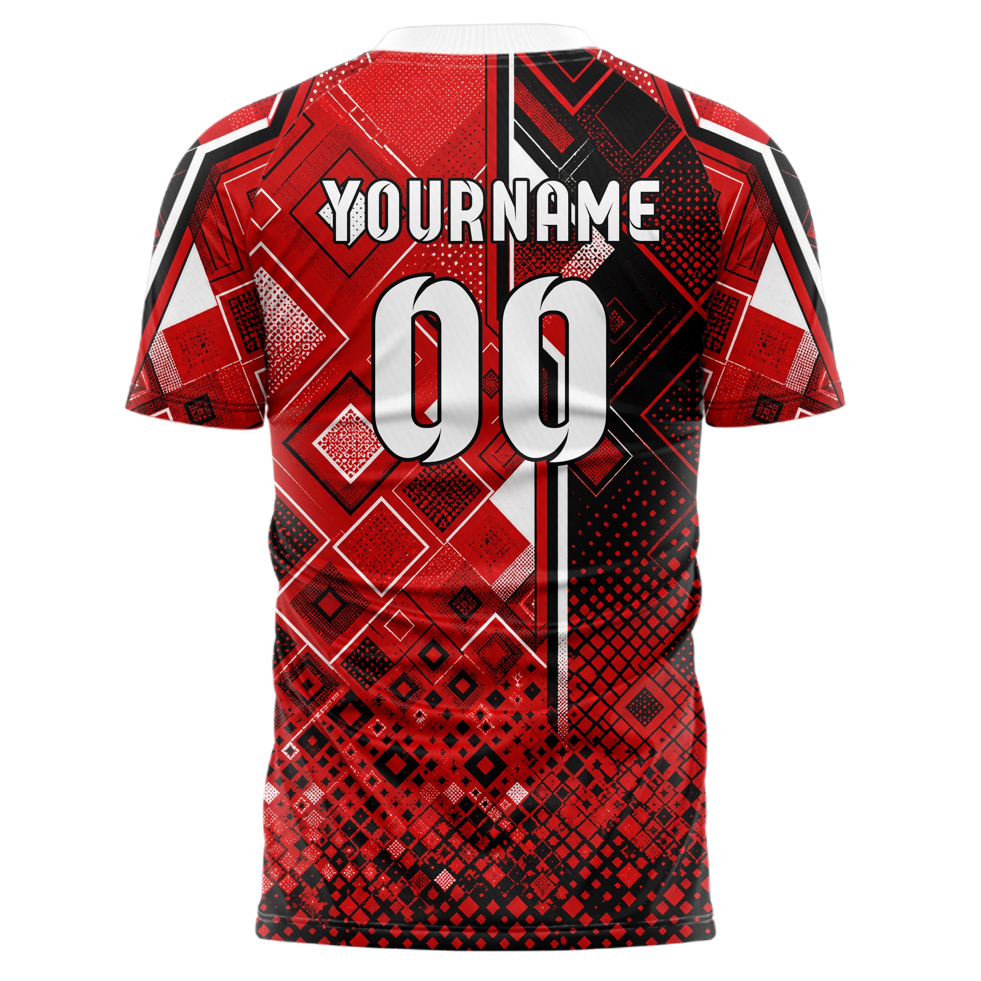 Rot lebendiges Rauten dichter Verlauf von unten Design 01-0119 individuelles Fußballtrikot back