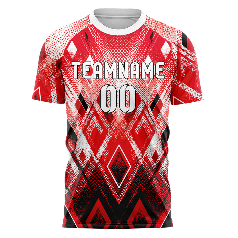 Rot lebendiges Rauten radialer Center Fade Design 01-0137 individuelles Fußballtrikot front