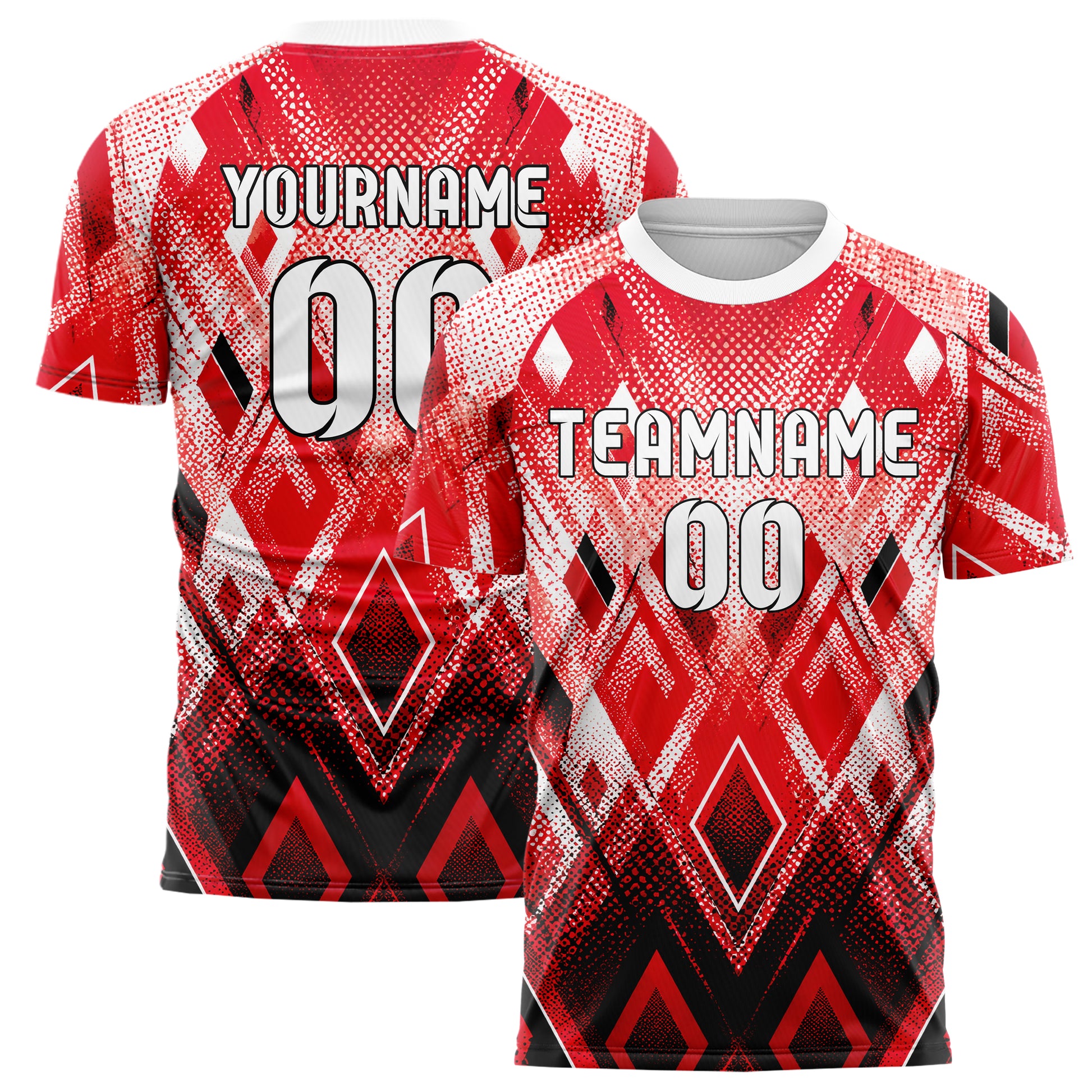 Rot lebendiges Rauten radialer Center Fade Design 01-0137 individuelles Fußballtrikot main