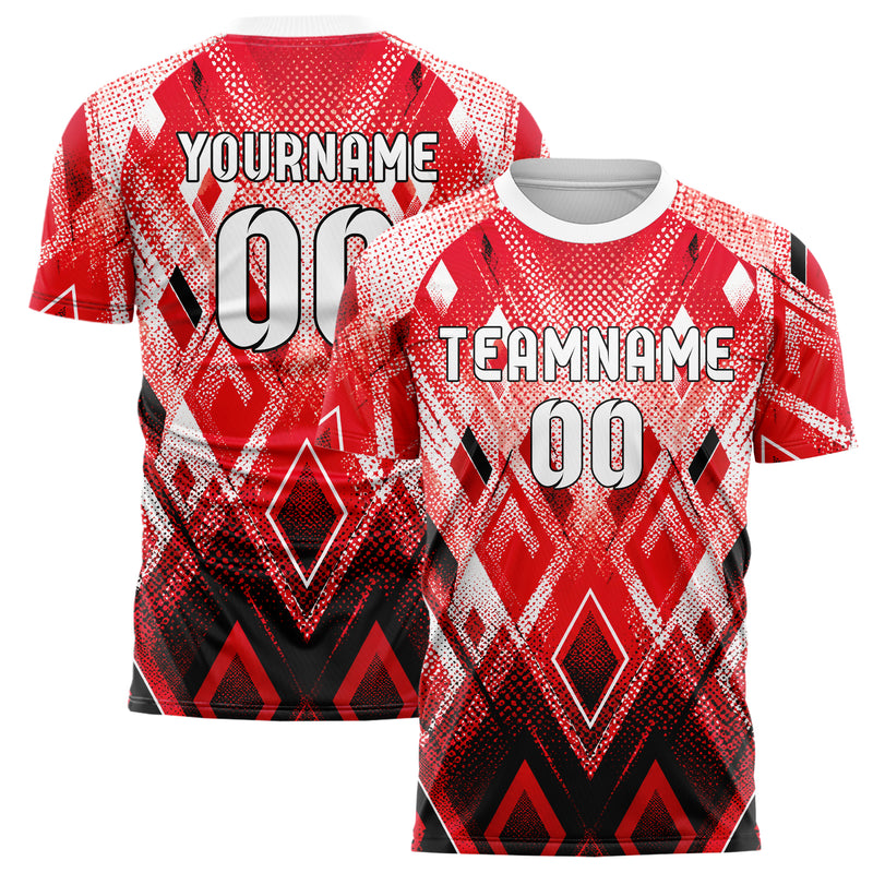 Rot lebendiges Rauten radialer Center Fade Design 01-0137 individuelles Fußballtrikot main