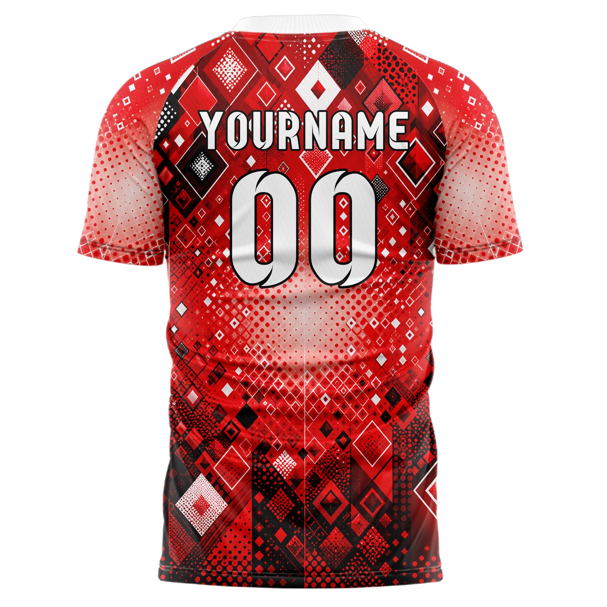 Rot lebendiges Rauten radialer Center Fade Design 01-0257 individuelles Fußballtrikot back