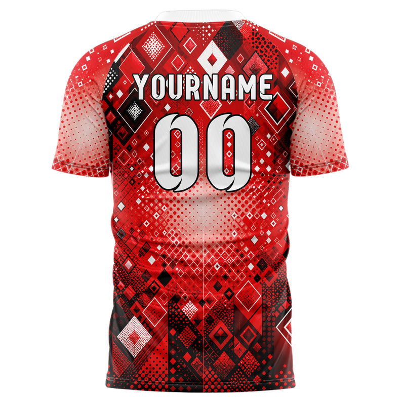 Rot lebendiges Rauten radialer Center Fade Design 01-0257 individuelles Fußballtrikot back