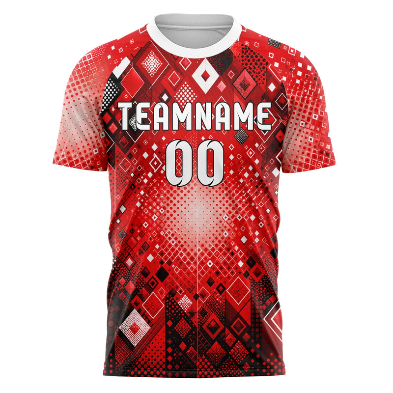 Rot lebendiges Rauten radialer Center Fade Design 01-0257 individuelles Fußballtrikot front
