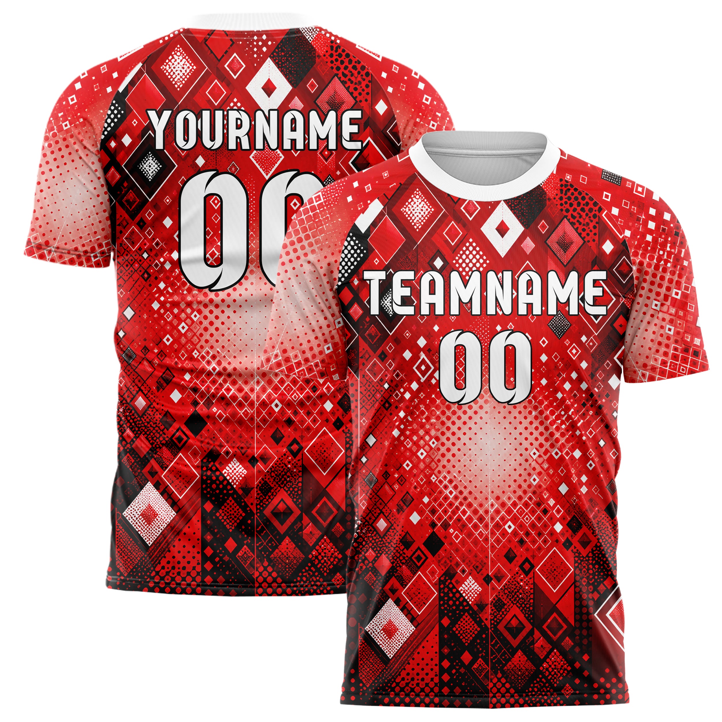 Rot lebendiges Rauten radialer Center Fade Design 01-0257 individuelles Fußballtrikot main