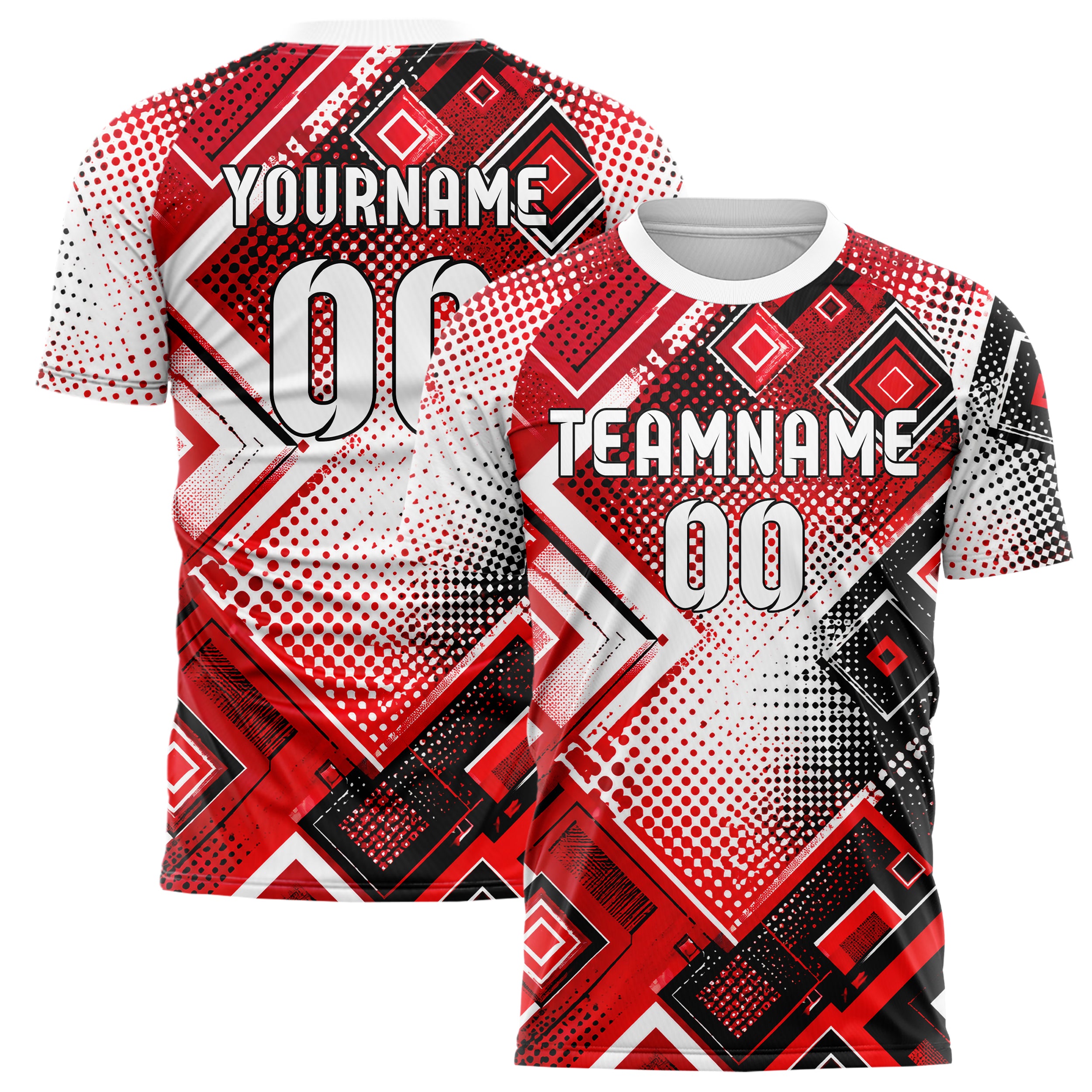 Rot lebendiges Rauten radialer Center Fade Design 01-0353 individuelles Fußballtrikot main
