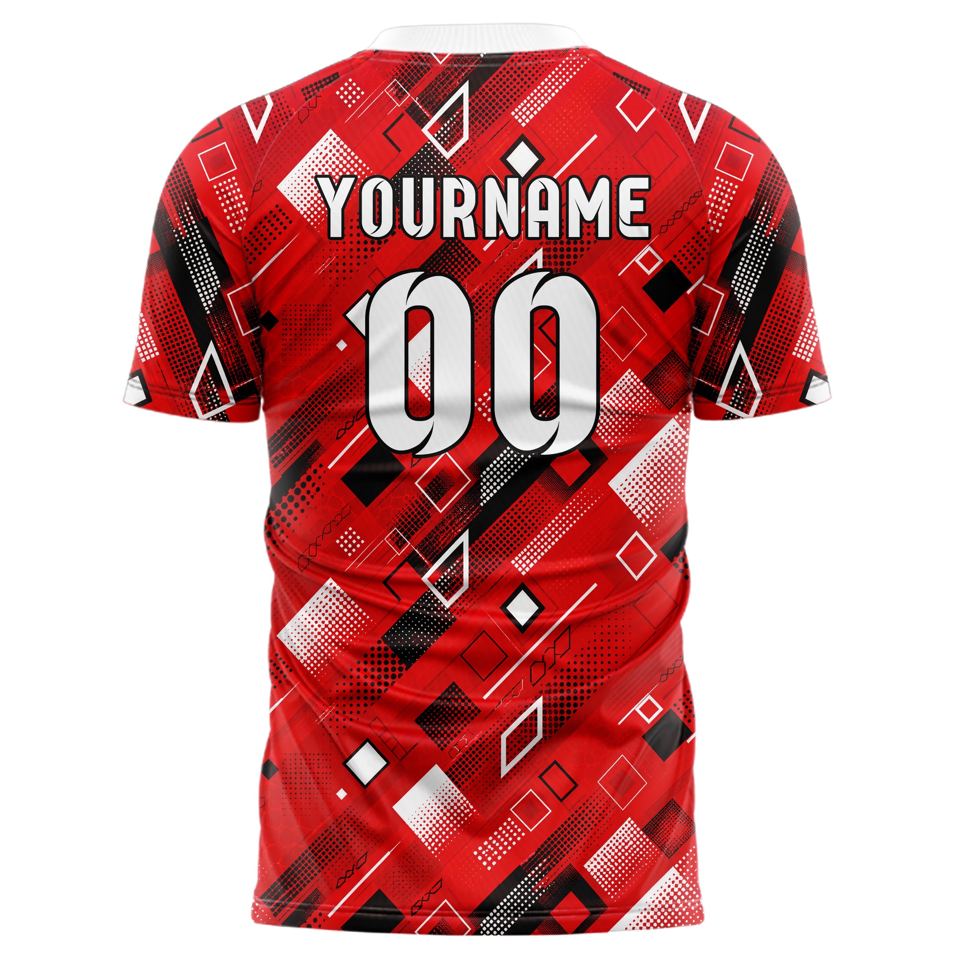 Rot lebendiges Rauten diagonale Tessellation Design 01-0002 individuelles Fußballtrikot back
