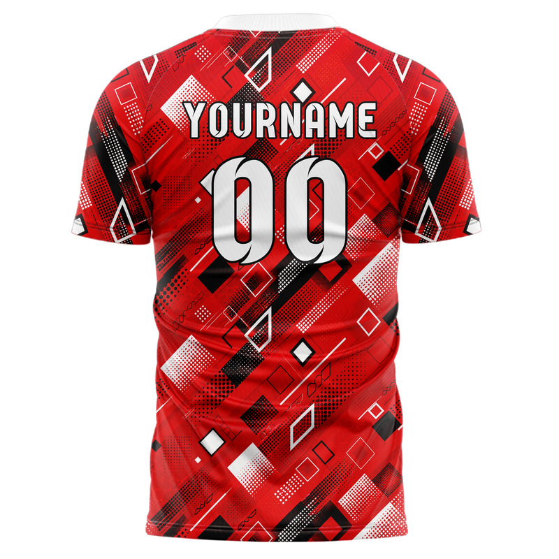 Rot lebendiges Rauten diagonale Tessellation Design 01-0002 individuelles Fußballtrikot back