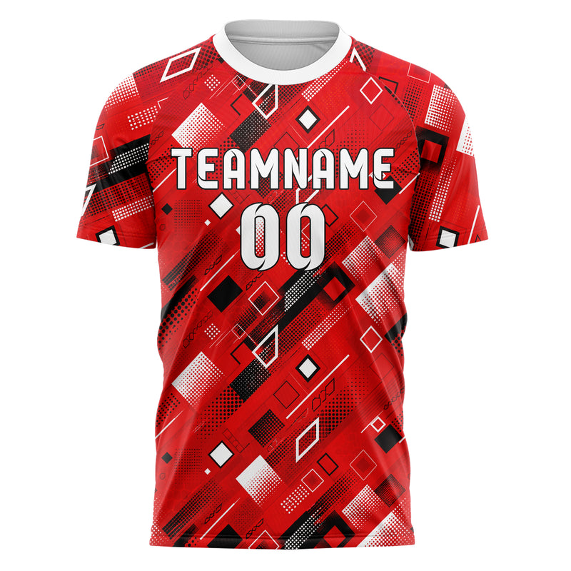 Rot lebendiges Rauten diagonale Tessellation Design 01-0002 individuelles Fußballtrikot front