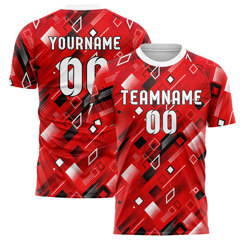 Rot lebendiges Rauten diagonale Tessellation Design 01-0002 individuelles Fußballtrikot main