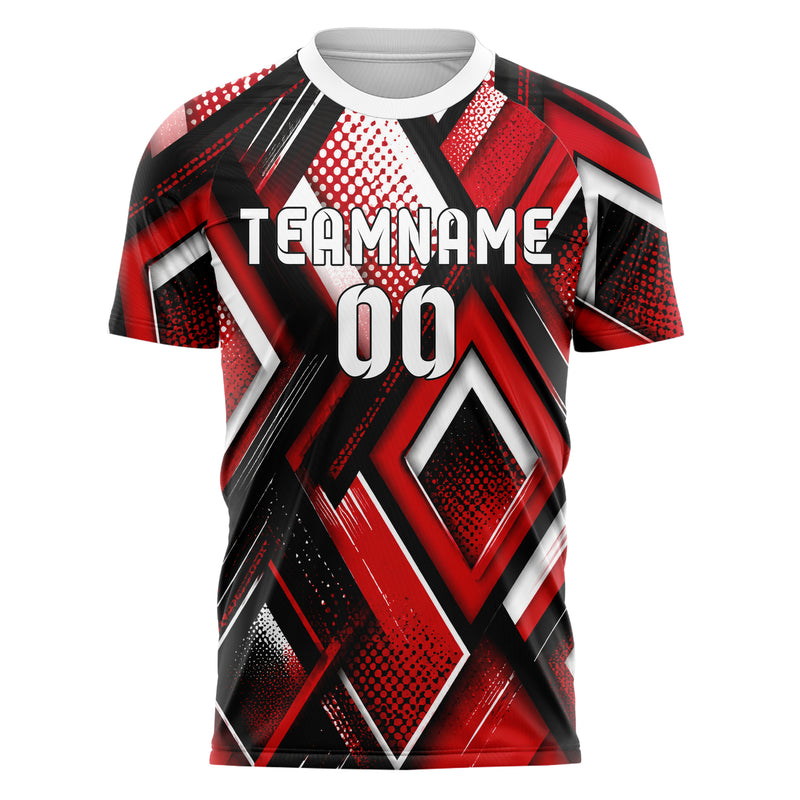 Rot lebendiges Rauten Layered 3D Rhombus Design 01-0059 individuelles Fußballtrikot front