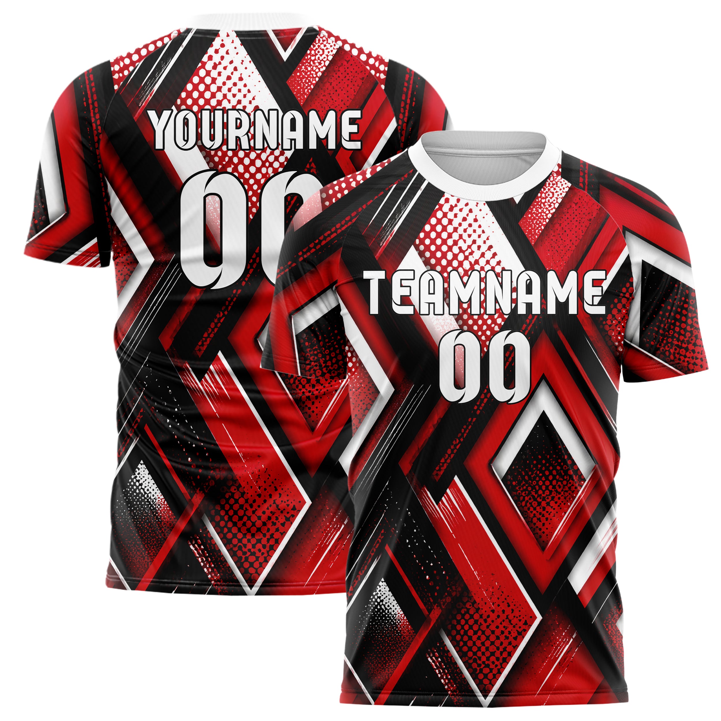 Rot lebendiges Rauten Layered 3D Rhombus Design 01-0059 individuelles Fußballtrikot main