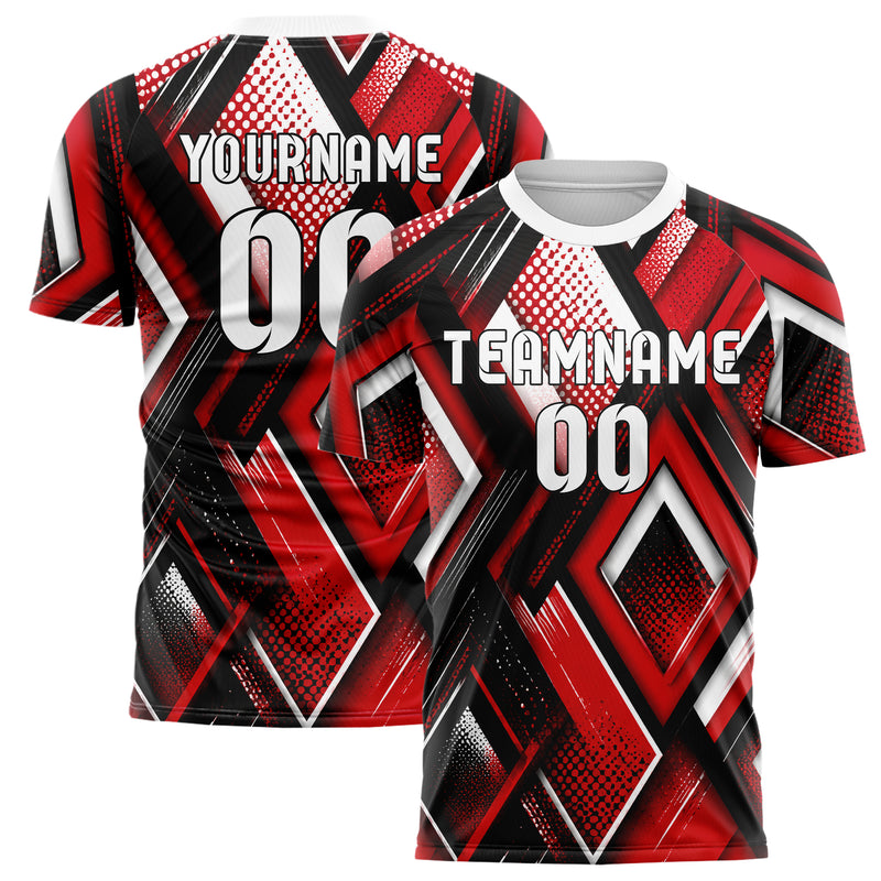 Rot lebendiges Rauten Layered 3D Rhombus Design 01-0059 individuelles Fußballtrikot main
