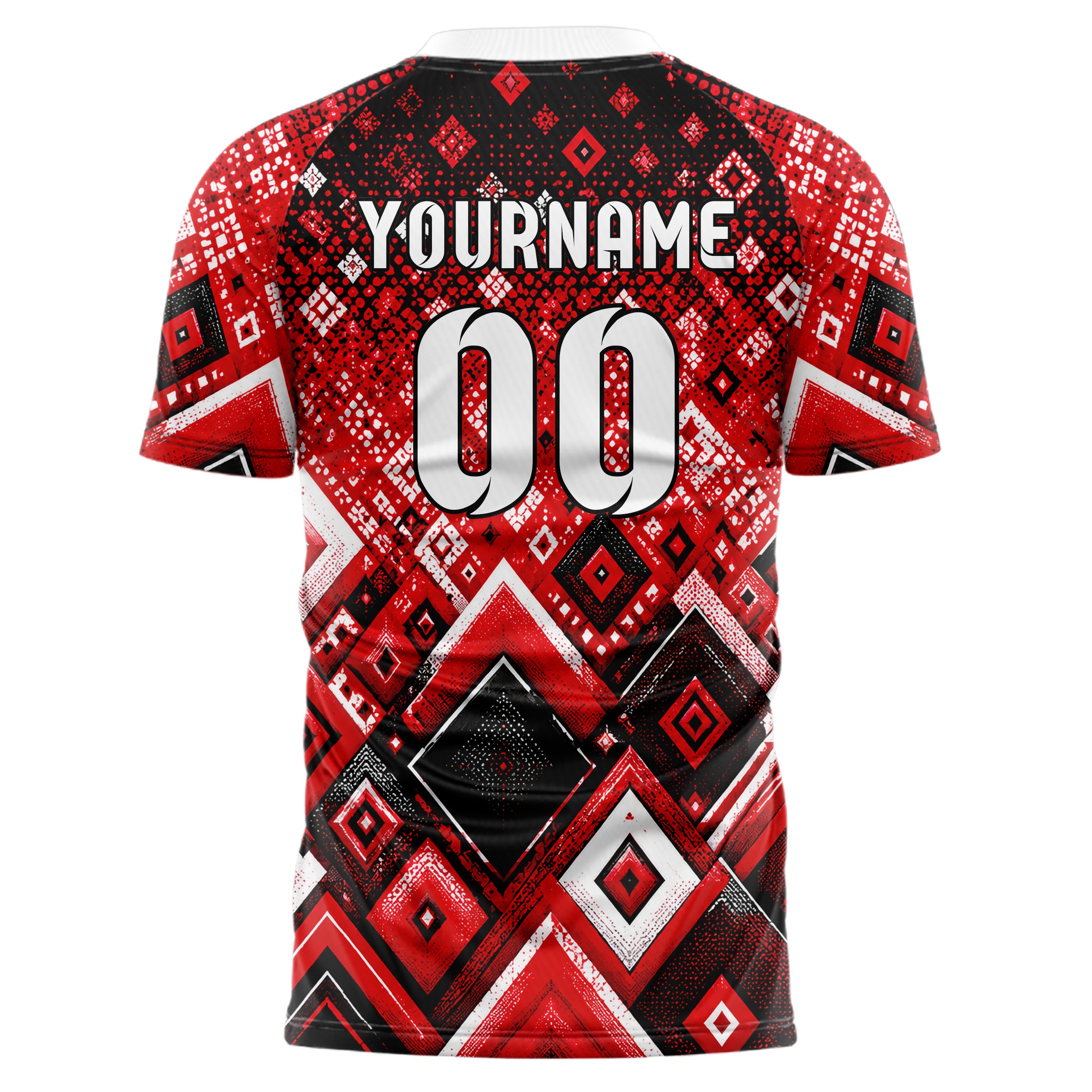 Rot lebendiges Rauten Layered 3D Rhombus Design 01-0323 individuelles Fußballtrikot back