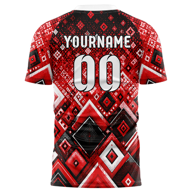Rot lebendiges Rauten Layered 3D Rhombus Design 01-0323 individuelles Fußballtrikot back