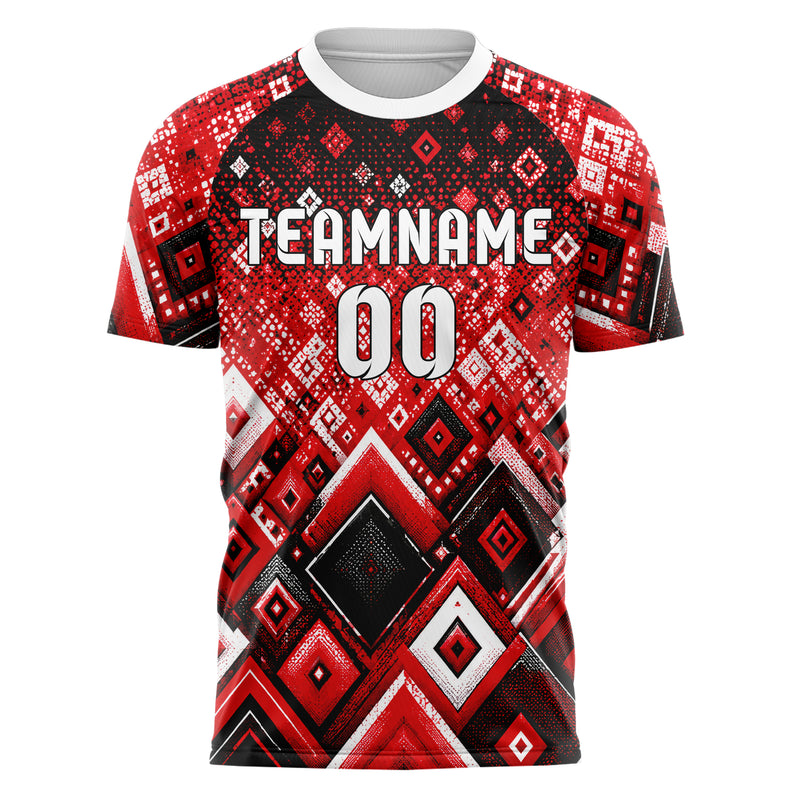 Rot lebendiges Rauten Layered 3D Rhombus Design 01-0323 individuelles Fußballtrikot front