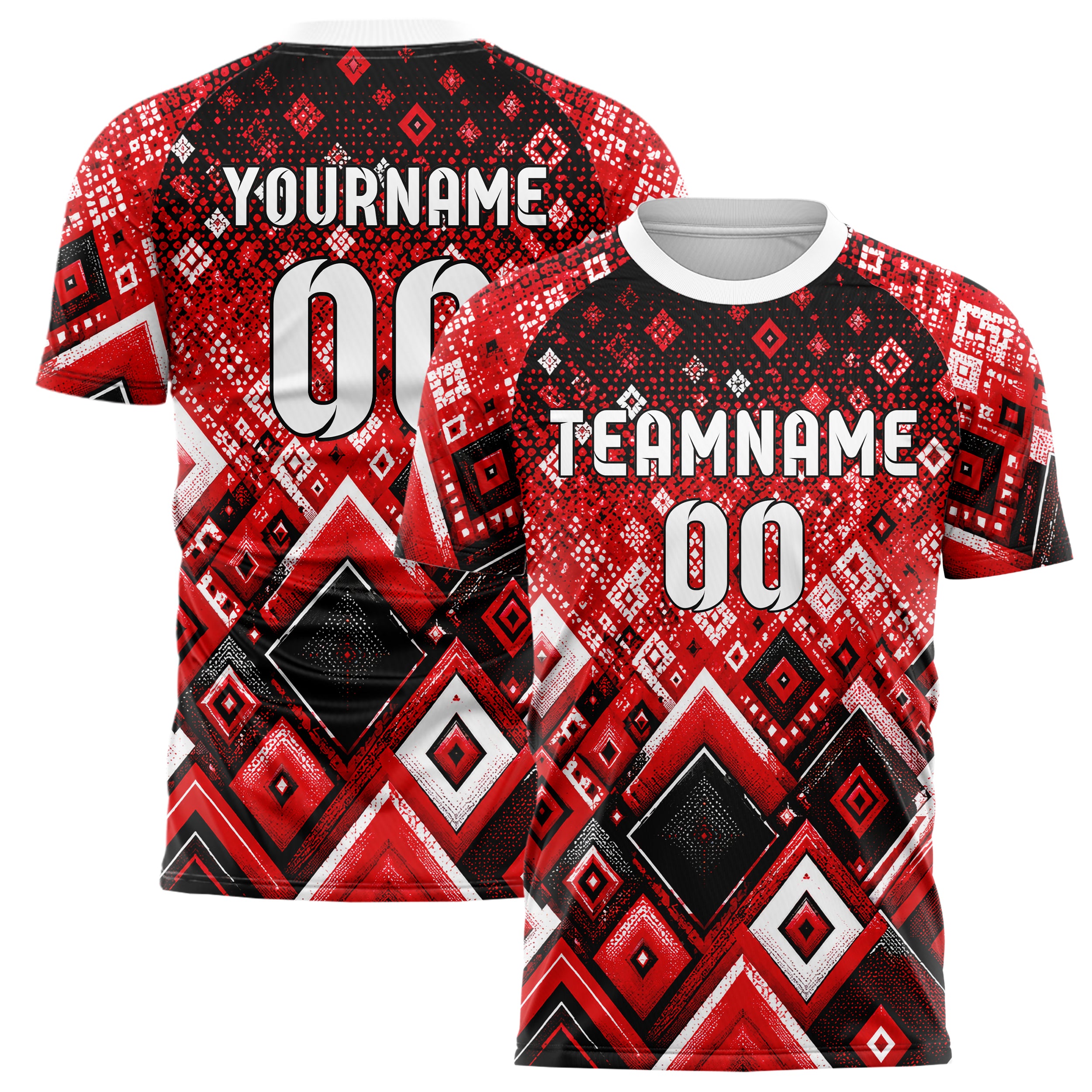 Rot lebendiges Rauten Layered 3D Rhombus Design 01-0323 individuelles Fußballtrikot main