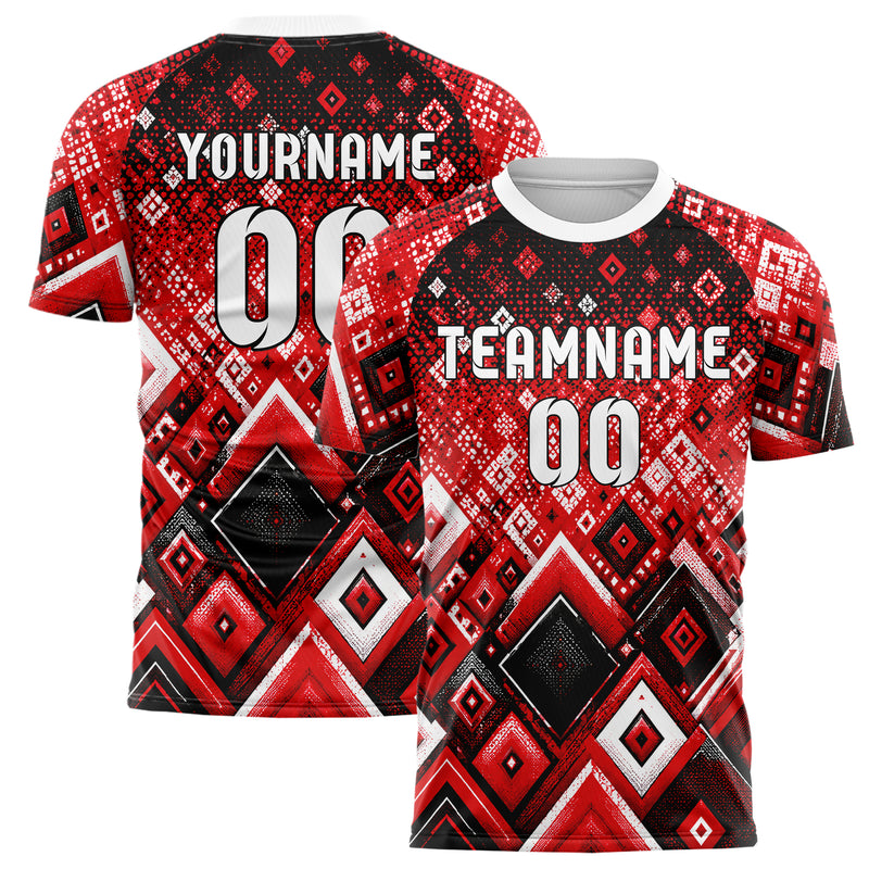 Rot lebendiges Rauten Layered 3D Rhombus Design 01-0323 individuelles Fußballtrikot main