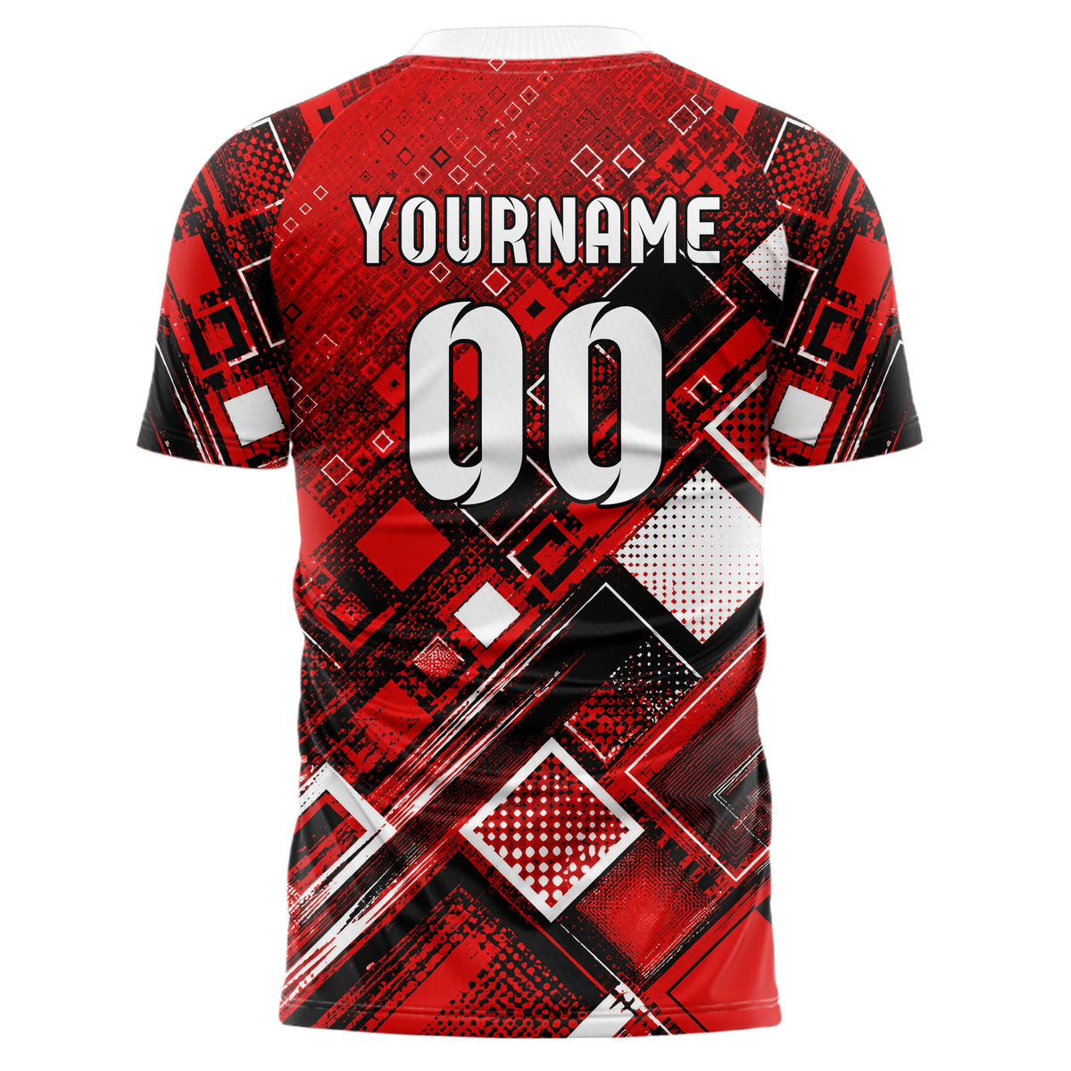 Rot lebendiges Rauten Micro to Macro Gradient Design 01-0044 individuelles Fußballtrikot back