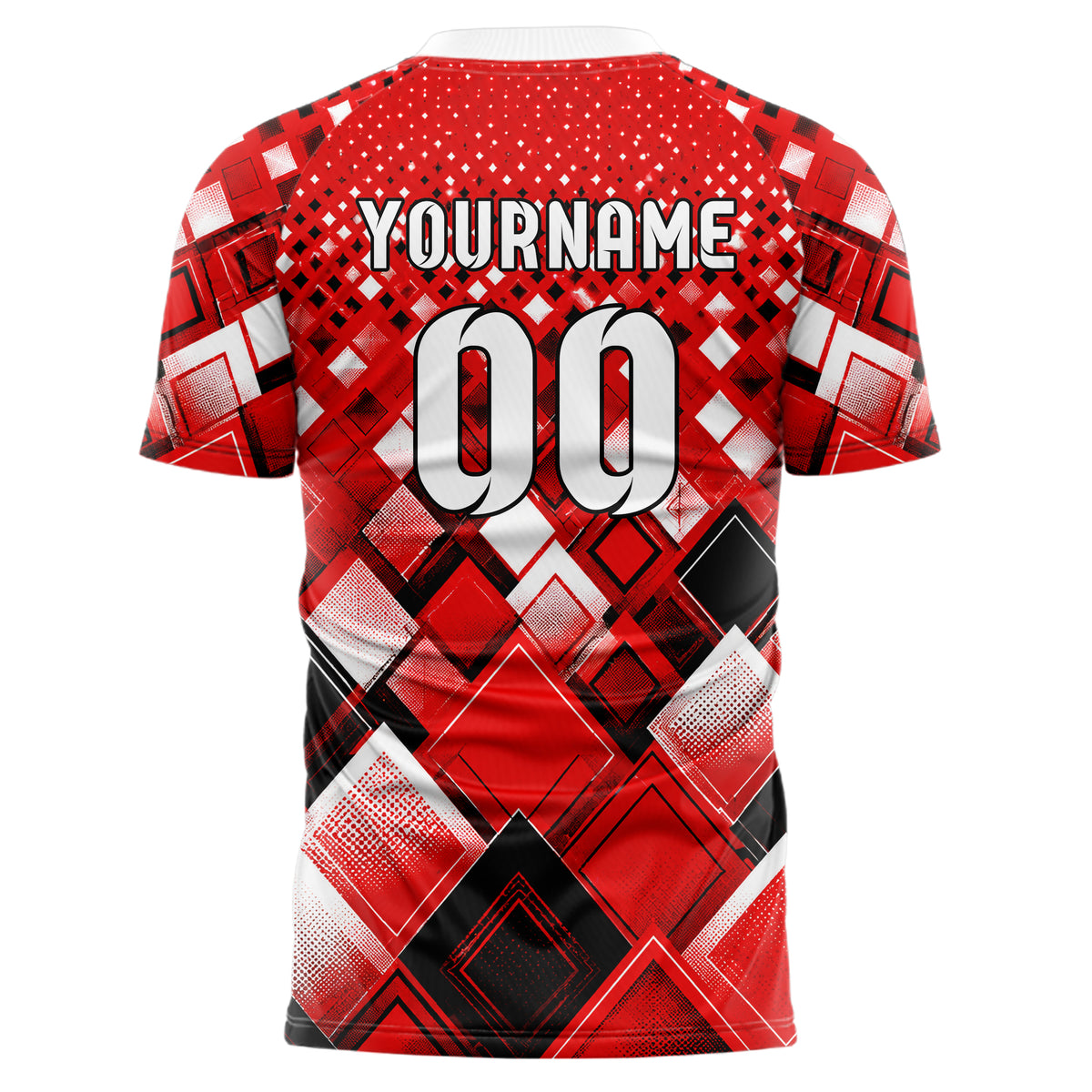 Rot lebendiges Rauten Micro to Macro Gradient Design 01-0428 individuelles Fußballtrikot back