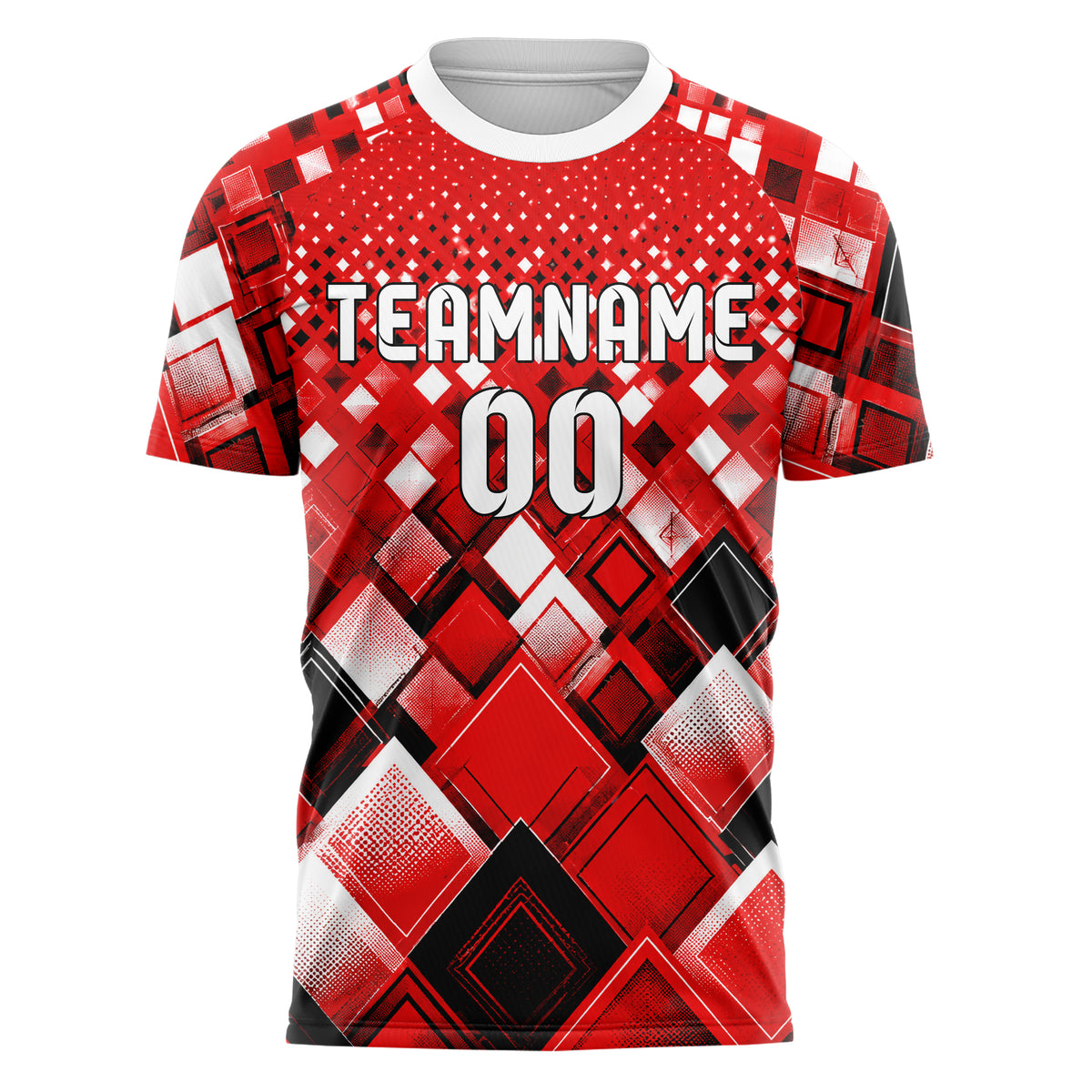 Rot lebendiges Rauten Micro to Macro Gradient Design 01-0428 individuelles Fußballtrikot front
