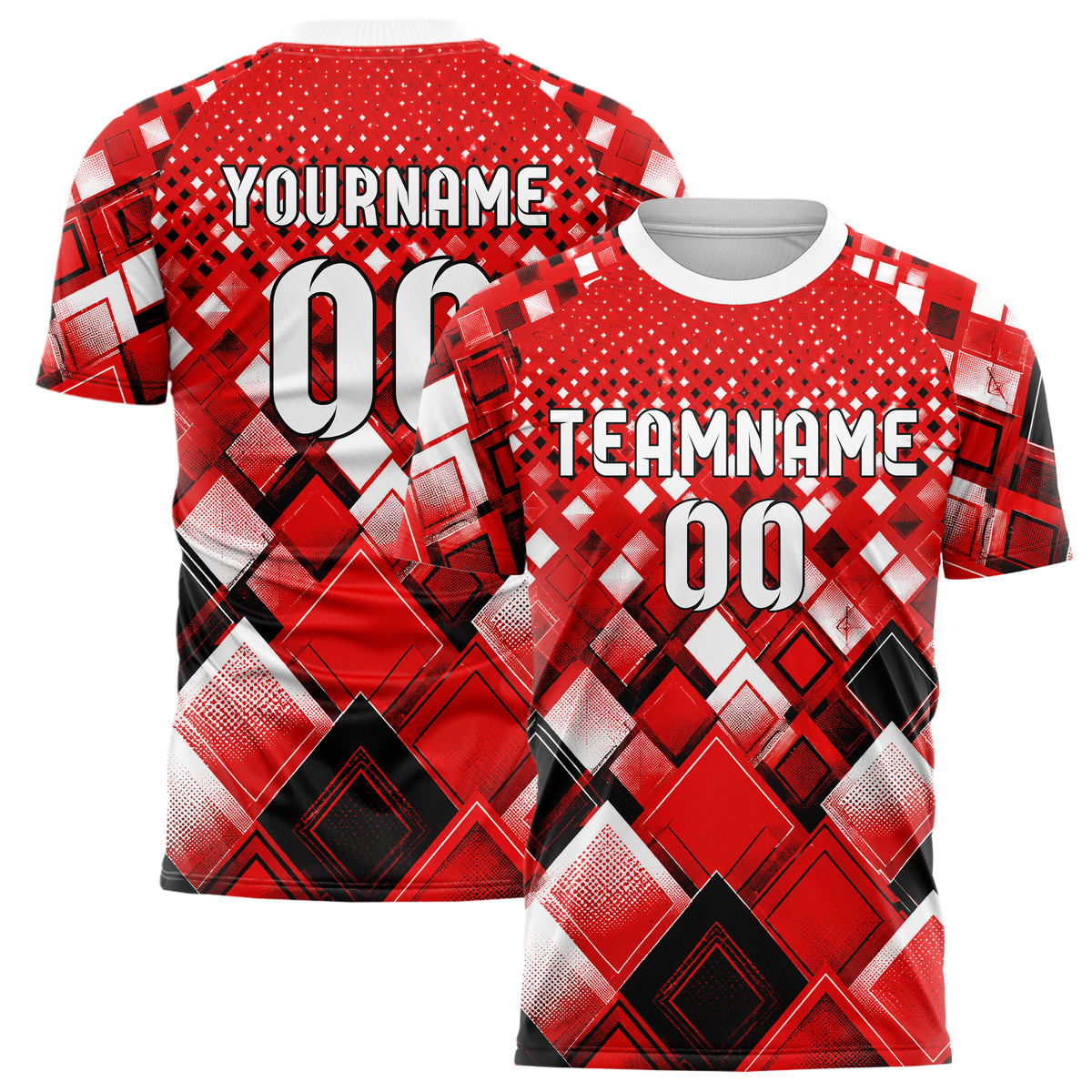 Rot lebendiges Rauten Micro to Macro Gradient Design 01-0428 individuelles Fußballtrikot main