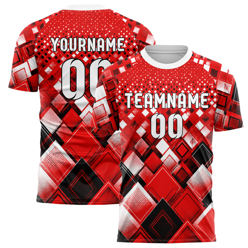 Rot lebendiges Rauten Micro to Macro Gradient Design 01-0428 individuelles Fußballtrikot main