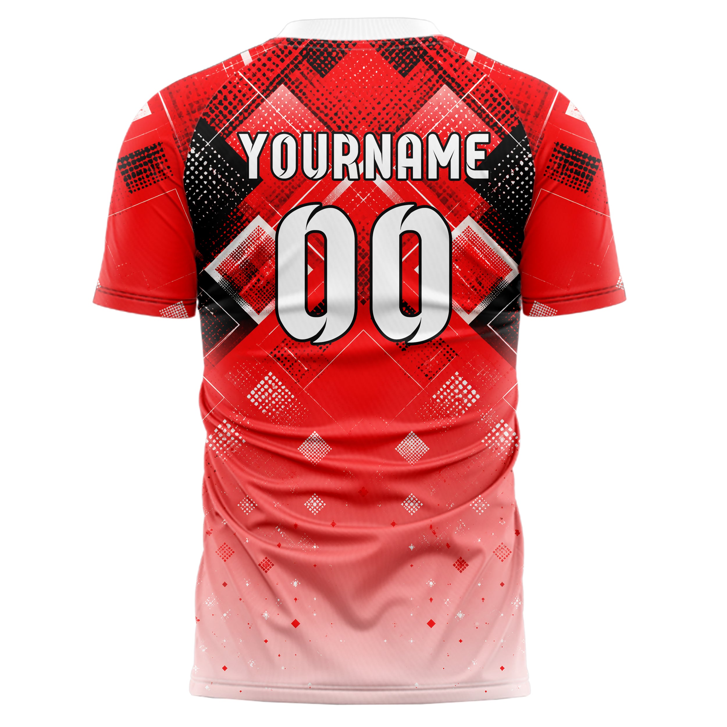 Rot lebendiges Rauten dichter Verlauf von oben Design 01-0056 individuelles Fußballtrikot back